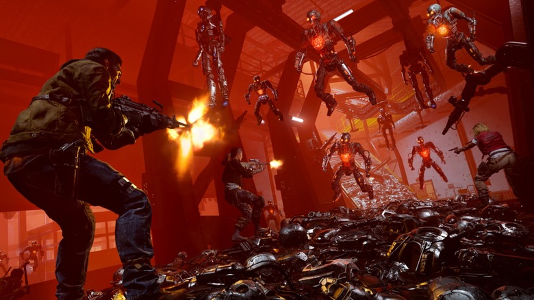 Players shooting at flying robots in Black Ops 6