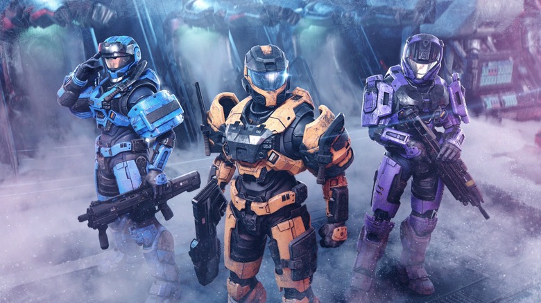 Three spartans stand in Winter Update art