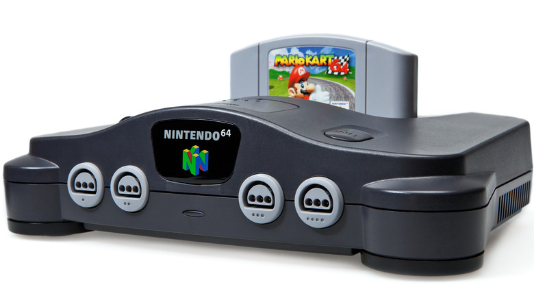 Nintendo 64 console with Mario Kart 64 inserted