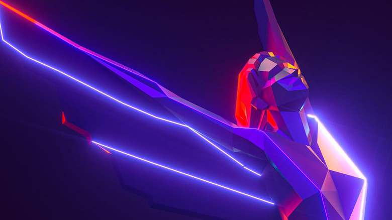 The Game Awards trophy in purple neon lights