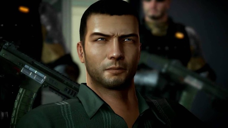 Michael Thornton stares sullenly ahead in Alpha Protocol
