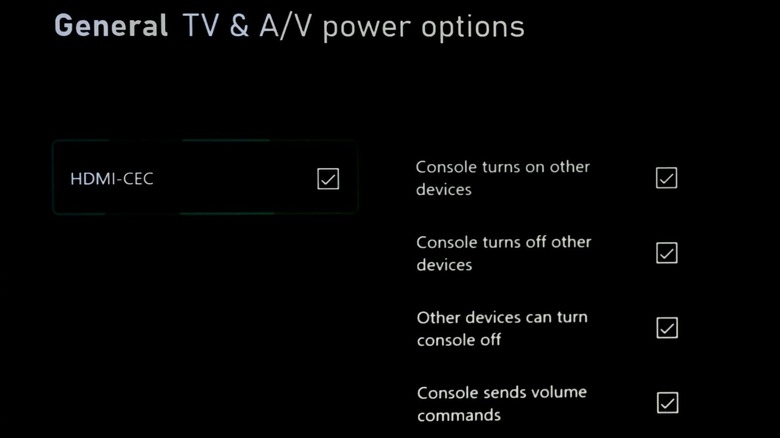 Xbox TV settings menu