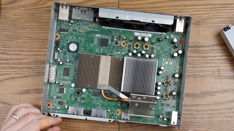 Teardown view of an opened Xbox 360 motherboard