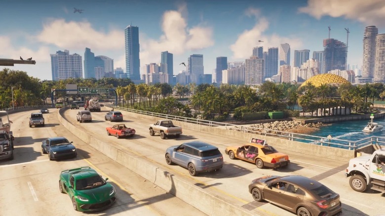 A highway full of cars in Leonida in GTA 6