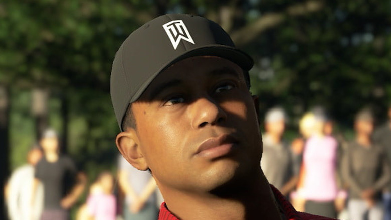 Tiger Woods looking at shot after swing