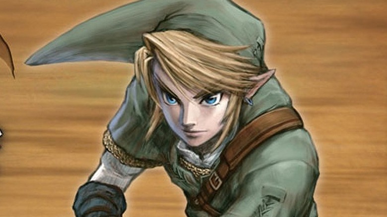 Link crouching and holding crossbow